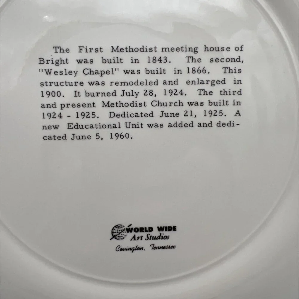 1960s Methodist Church Bright Indiana Collectible Plate World Wide Art Studios - Picture 5 of 5